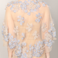 Custom couture beaded cape mini made to order featuring bleu and pastel crystal beading with little feather details showing the back length